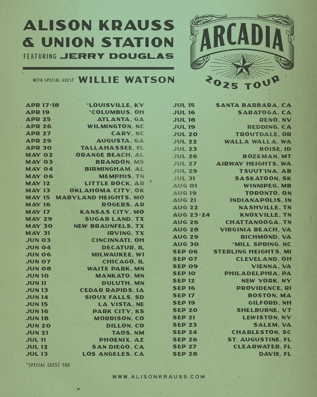 Alison Krauss & Union Station Return for The Arcadia 2025 Tour Poster
